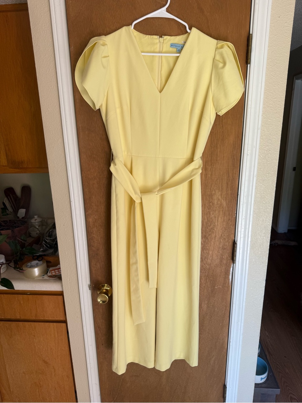 ANTONIO MELANI Pale Yellow V-Neck Jumpsuit with Tie Waist